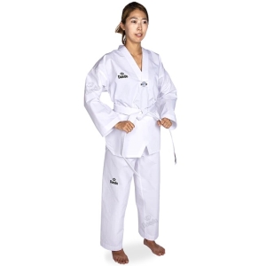 Nouveau Dobok col blanc, tissu robuste & résistant.