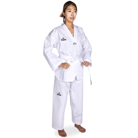 Nouveau Dobok col blanc, tissu robuste & résistant.