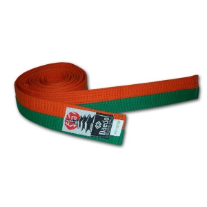 CEINTURE BICOULEUR ORANGE/VERTE PIQUEE